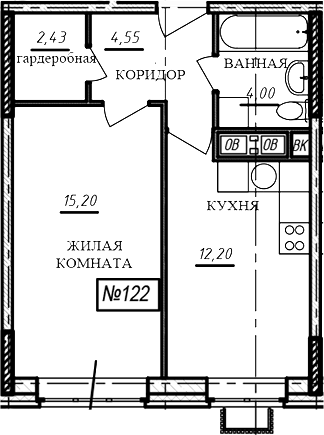 1-комн., 38.4 м², 9/16 этаж, ЖК «Краснофлотский»