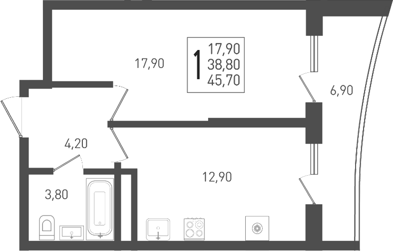 1-комн. квартира, 38.8 м² в ЖК ЖК «Кубанская Крепость» — фото 2