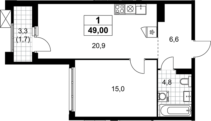 2-комн., 47.3 м², 19/22 этаж, ЖК «Деснаречье»