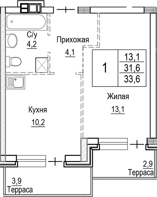 1-комн. Лесная Отрада
