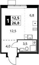 Студия, 26.8 м², 15/16 этаж, ЖК «1-й Ясеневский»