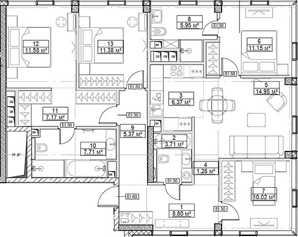 4+ комнаты, 105.42 м², 46/48 этаж, ЖК «Сити Бэй»