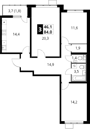 3-комн., 82.2 м², 17/24 этаж, ЖК «1-й Южный»