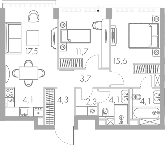 3-комн., 64.7 м², 21/45 этаж, ЖК «Ривер Парк Кутузовский»