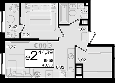 2-комн. квартира, 40.93 м² в ЖК Патрики — фото 2