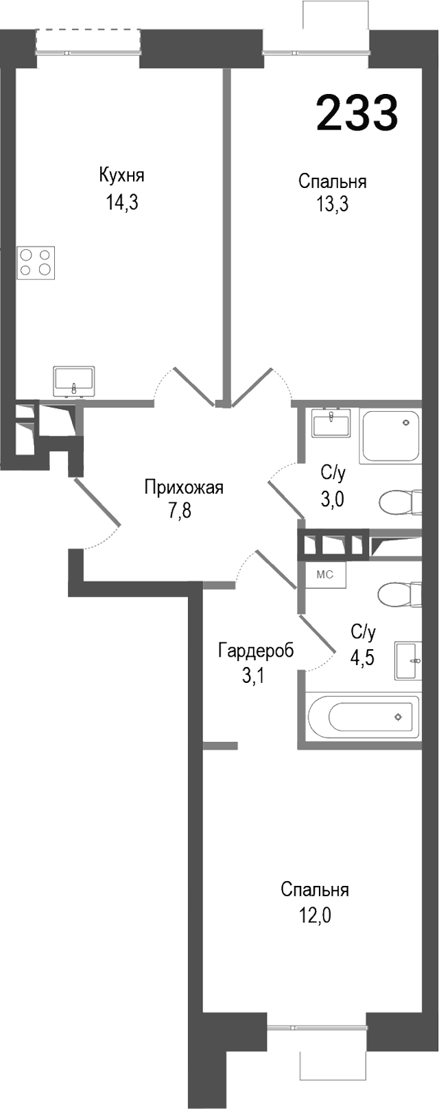 2-комн., 58 м², 2/6 этаж, ЖК «Киноквартал»
