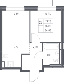 2-комн., 34.08 м², 11/12 этаж, ЖК «Богдановский лес»