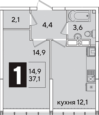 1-комн. квартира, 37.1 м² в ЖК Самолет — фото 2