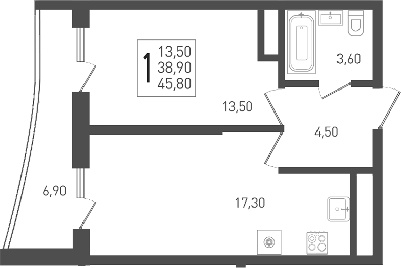 2-комн. квартира, 38.9 м² в ЖК ЖК «Кубанская Крепость» — фото 2