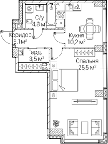 1-комн., 49.84 м², 12/41 этаж, ЖК «СЕЗАР БУДУЩЕЕ»