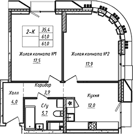 2-комн., 61 м², 11/21 этаж, ЖК «УНО.Соколиная гора»