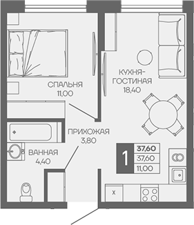 1-комн. квартира, 37.6 м² в ЖК Иначе в Молодежном — фото 2