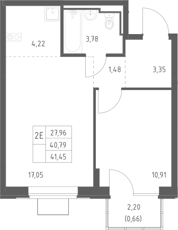 2-комн., 40.79 м², 12/12 этаж, ЖК «Богдановский лес»