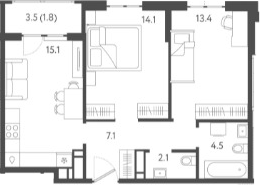 3-комн. квартира, 56.3 м² в ЖК Все Свои VIP — фото 3