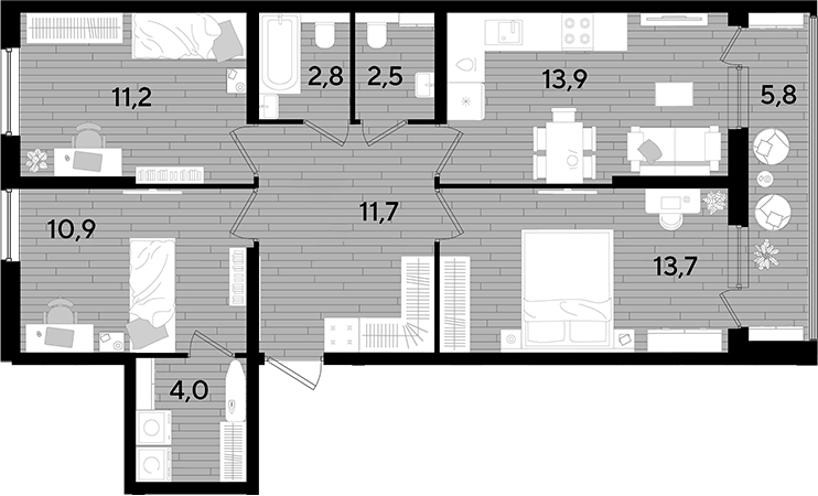 3-комн. квартира, 70.7 м² в ЖК DОГМА ПАРК — фото 2