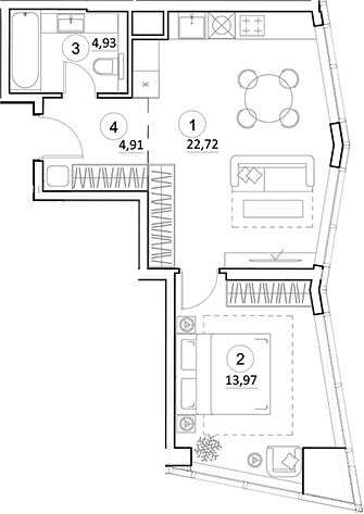 2-комн., 46.53 м², 18/35 этаж, ЖК «УНО.Горбунова»