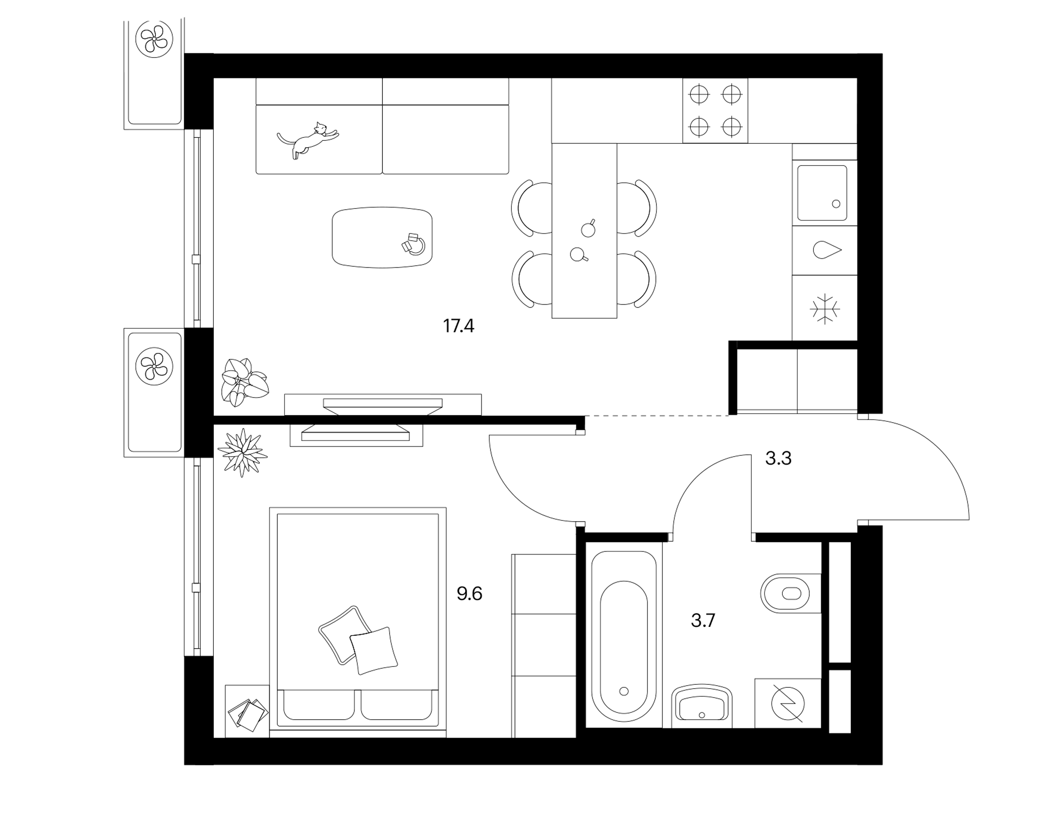 1-комн., 34 м², 21/25 этаж, ЖК «Белая Дача парк»