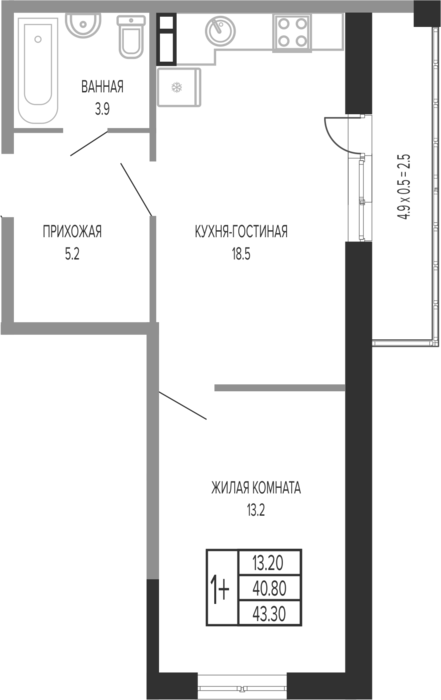 2-комн. квартира, 42 м² в ЖК Екатерининский парк — фото 2