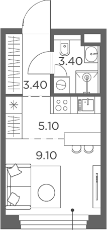 Студия, 21 м², 16/17 этаж, ЖК «Белый Град»