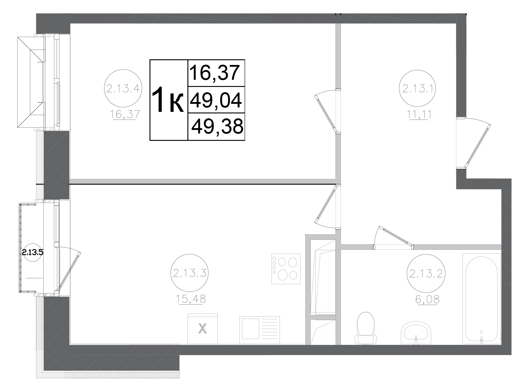 1-комн., 49.04 м², 3/17 этаж, ЖК «Авиатор-2»