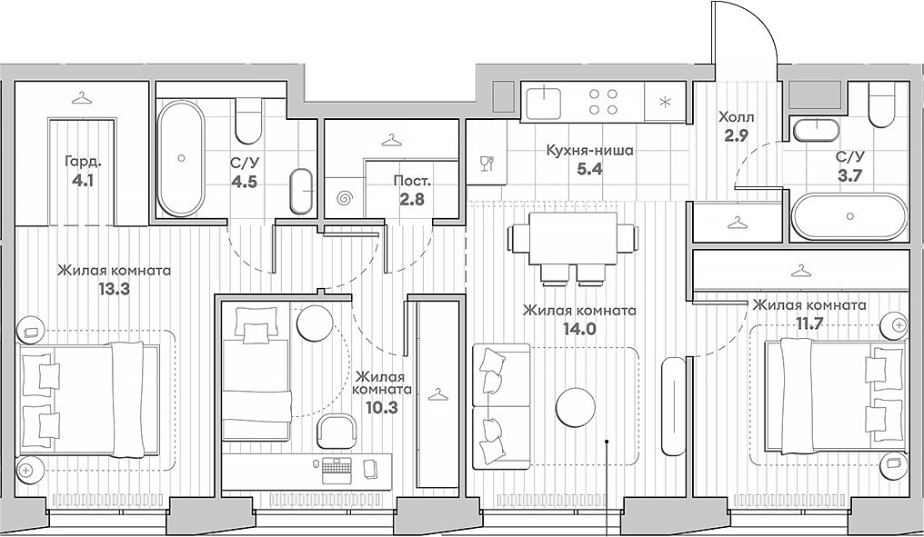 4+ комнаты, 74.9 м², 27/27 этаж, ЖК «НАТИВ»