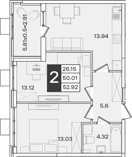 Продается 2-комн. квартира, 50.01 м²