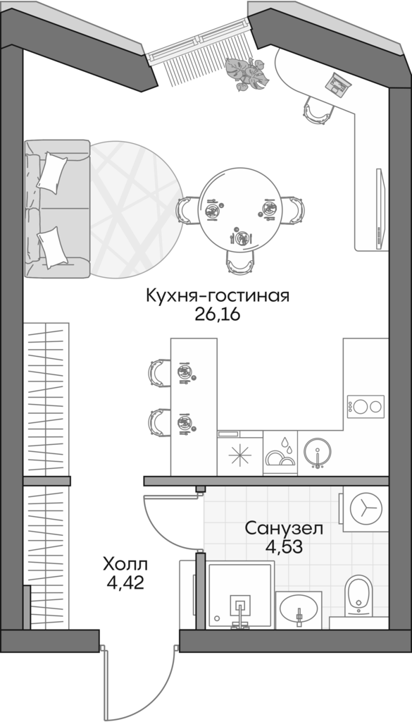 Студия, 33.9 м², 10/16 этаж, ЖК «Инсайдер»