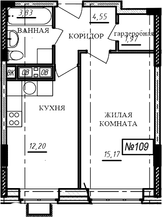 1-комн., 37.7 м², 7/16 этаж, ЖК «Краснофлотский»