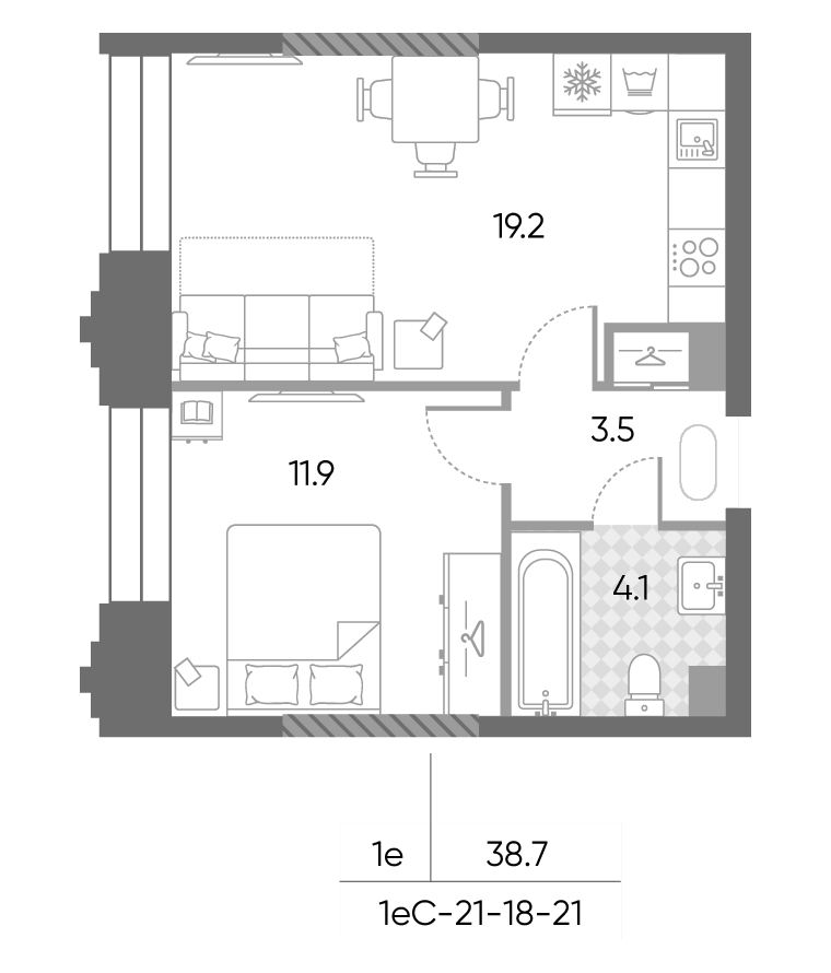 2-комн., 38.7 м², 19/43 этаж, ЖК «ЗилАрт»