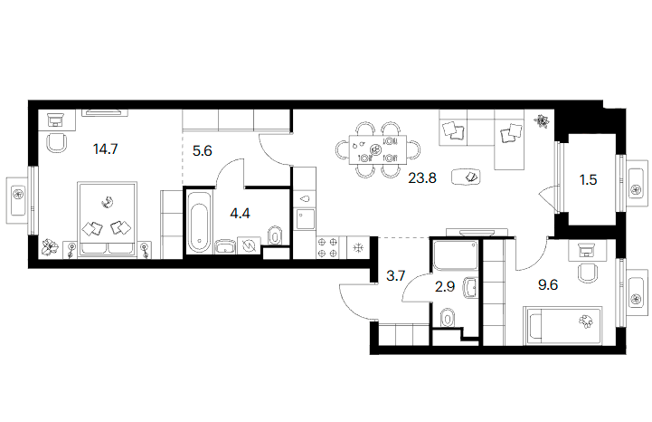 2-комн., 64.7 м², 6/12 этаж, ЖК «Белая Дача парк»