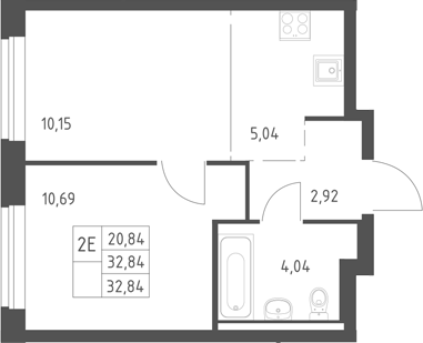 2-комн., 32.84 м², 2/17 этаж, ЖК «Горки Парк»