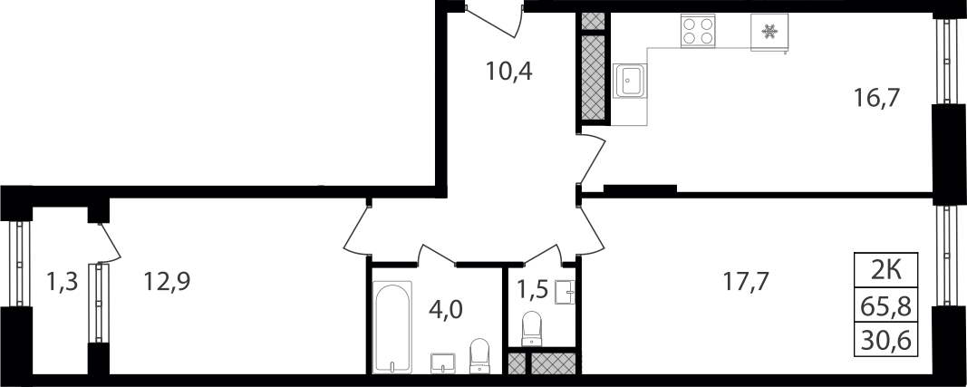 2-комн., 63.2 м², 4/8 этаж, ЖК «Варшавские ворота»