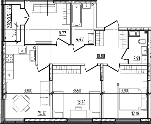 3-комн. квартира, 68.71 м² в ЖК Моренуар — фото 2