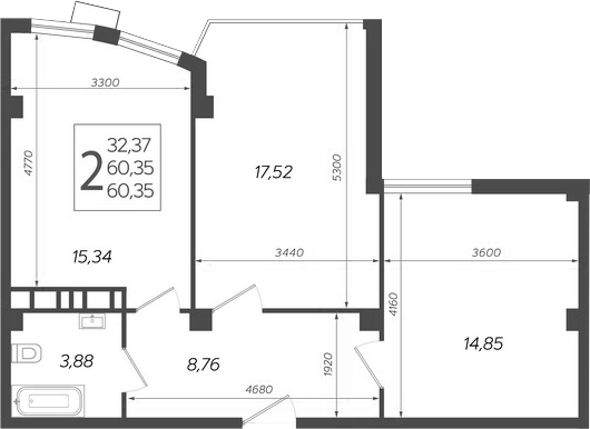 3-комн. квартира, 60.35 м² в ЖК Режиссер — фото 2