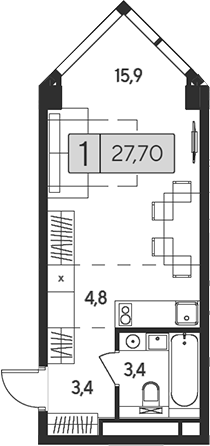 Студия, 27.7 м², 24/28 этаж, ЖК «Инди Тауэрз от Аквилон»