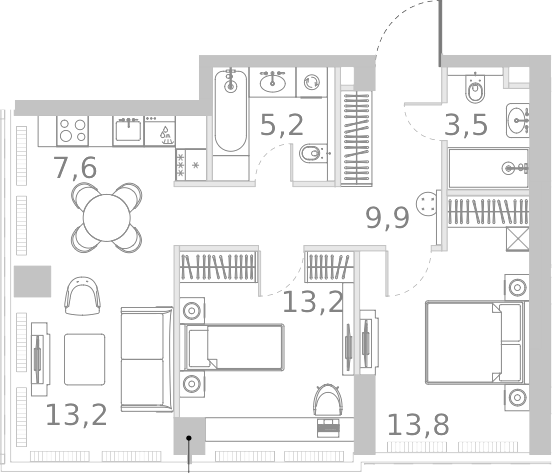 3-комн., 66.4 м², 13/45 этаж, ЖК «Ривер Парк Кутузовский»