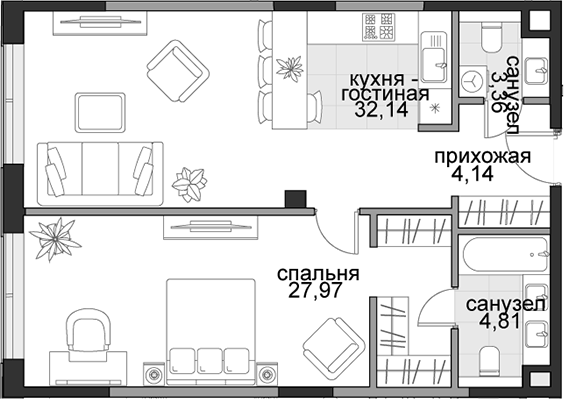 2-комн. Садовническая, 69
