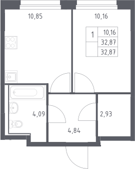 1-комн., 32.87 м², 4/17 этаж, ЖК «Прибрежный Парк»