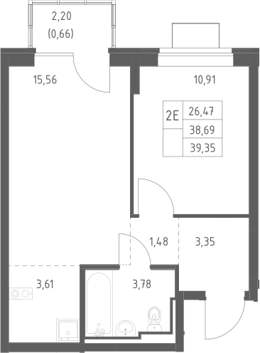 2-комн., 38.69 м², 12/12 этаж, ЖК «Богдановский лес»