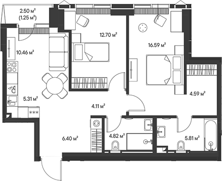 3-комн., 70.79 м², 17/47 этаж, ЖК «Джойс»