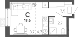 Студия квартира, 19.6 м² в ЖК Барса — фото 2