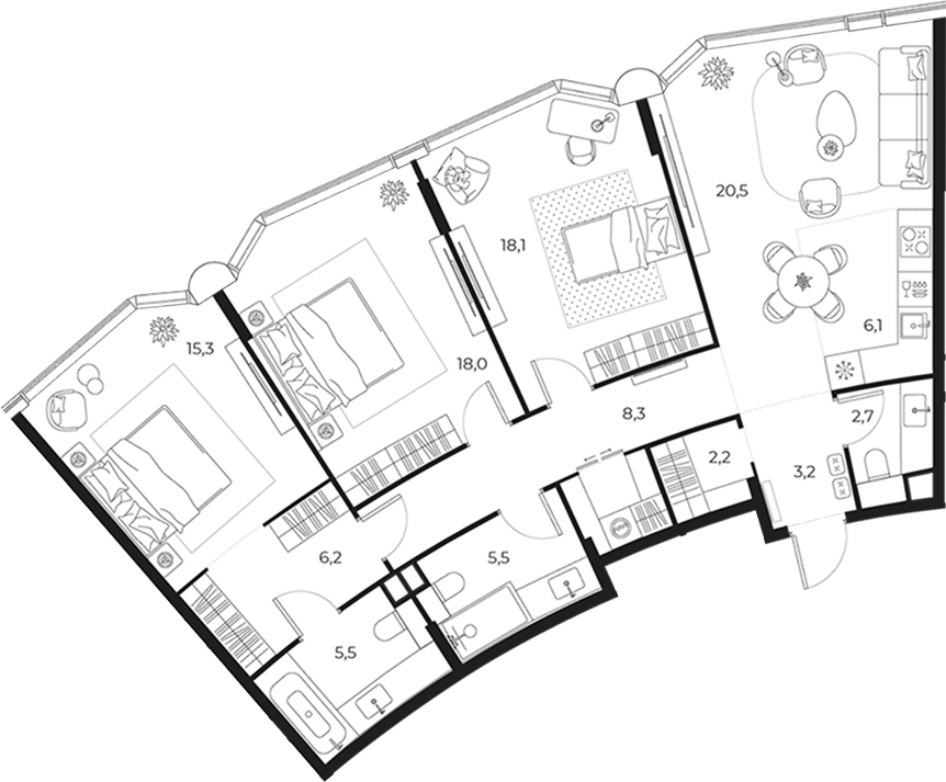 4+ комнаты, 114.7 м², 4/14 этаж, ЖК «МАСТЕРС»