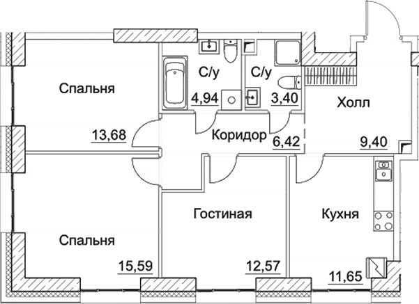 3-комн., 77.65 м², 4/35 этаж, ЖК «СЕЗАР СИТИ»
