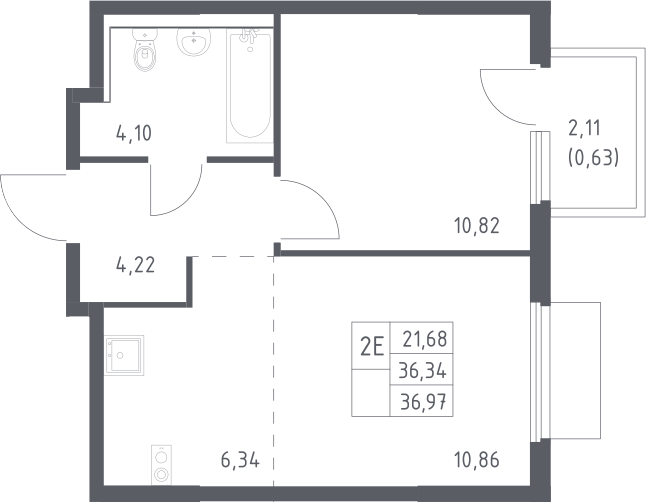 2-комн., 36.34 м², 12/17 этаж, ЖК «Пригород Лесное»