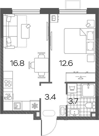 2-комн., 36.5 м², 8/24 этаж, ЖК «Лучи»