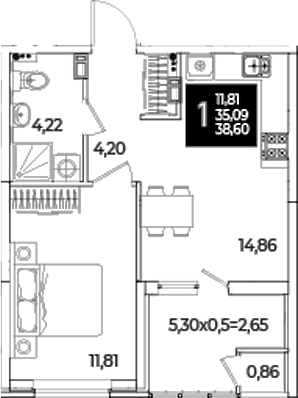 Продается 1-комн. квартира, 35.09 м²