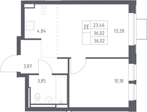 2-комн., 36.02 м², 9/12 этаж, ЖК «Богдановский лес»