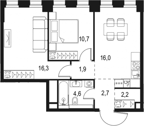 3-комн., 54.4 м², 28/40 этаж, ЖК «Левел Селигерская»