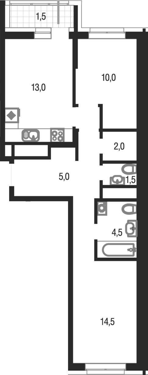 2-комн., 50.5 м², 11/25 этаж, ЖК «Котельники парк»