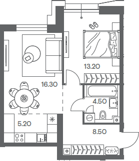 2-комн., 47.7 м², 14/32 этаж, ЖК «Инджой»